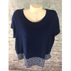 J.CREW Navy Floral Faux Layer Blouse Size XL